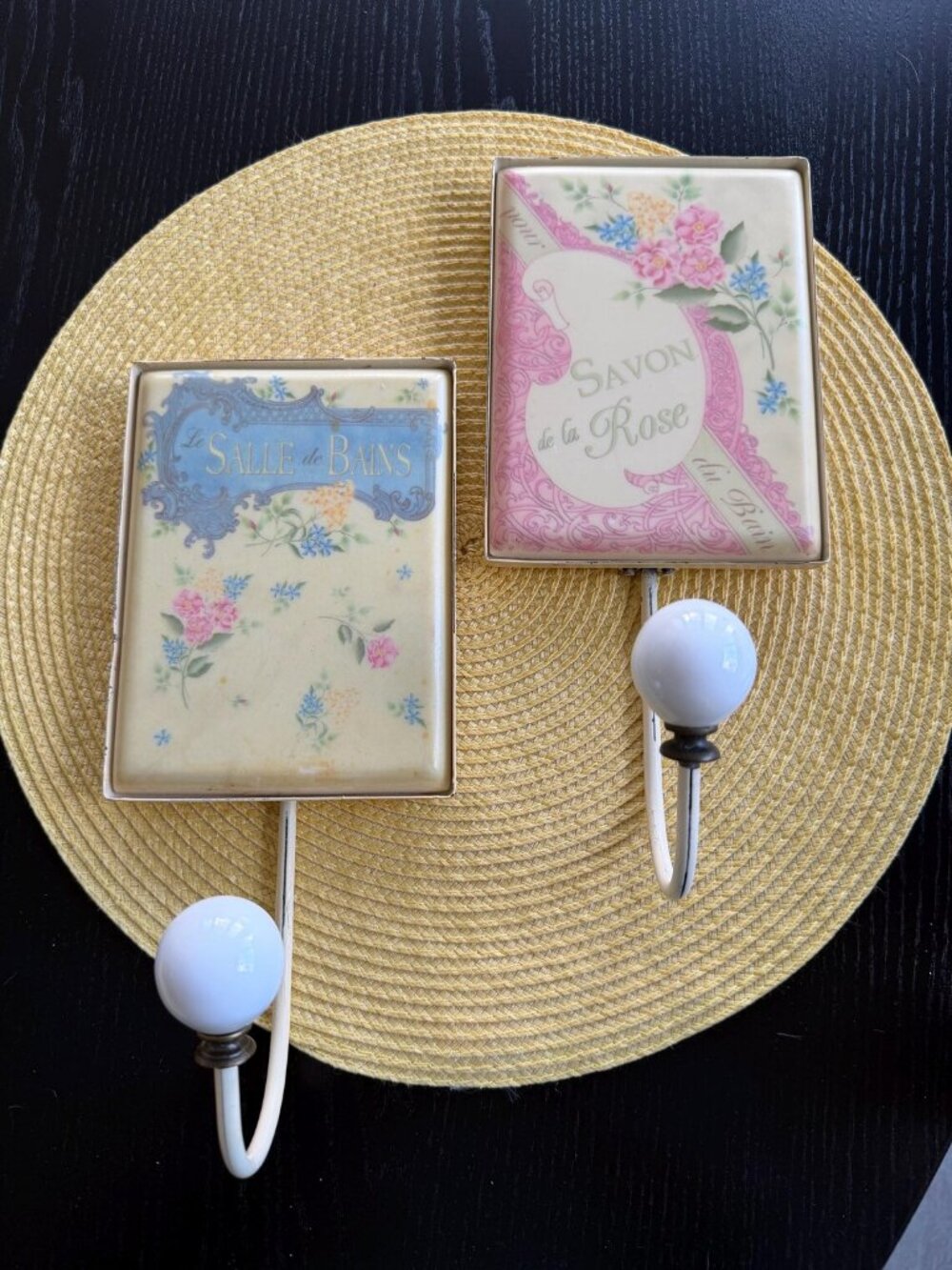 Vintage French Laundry or Bathroom Decor Wall Hooks